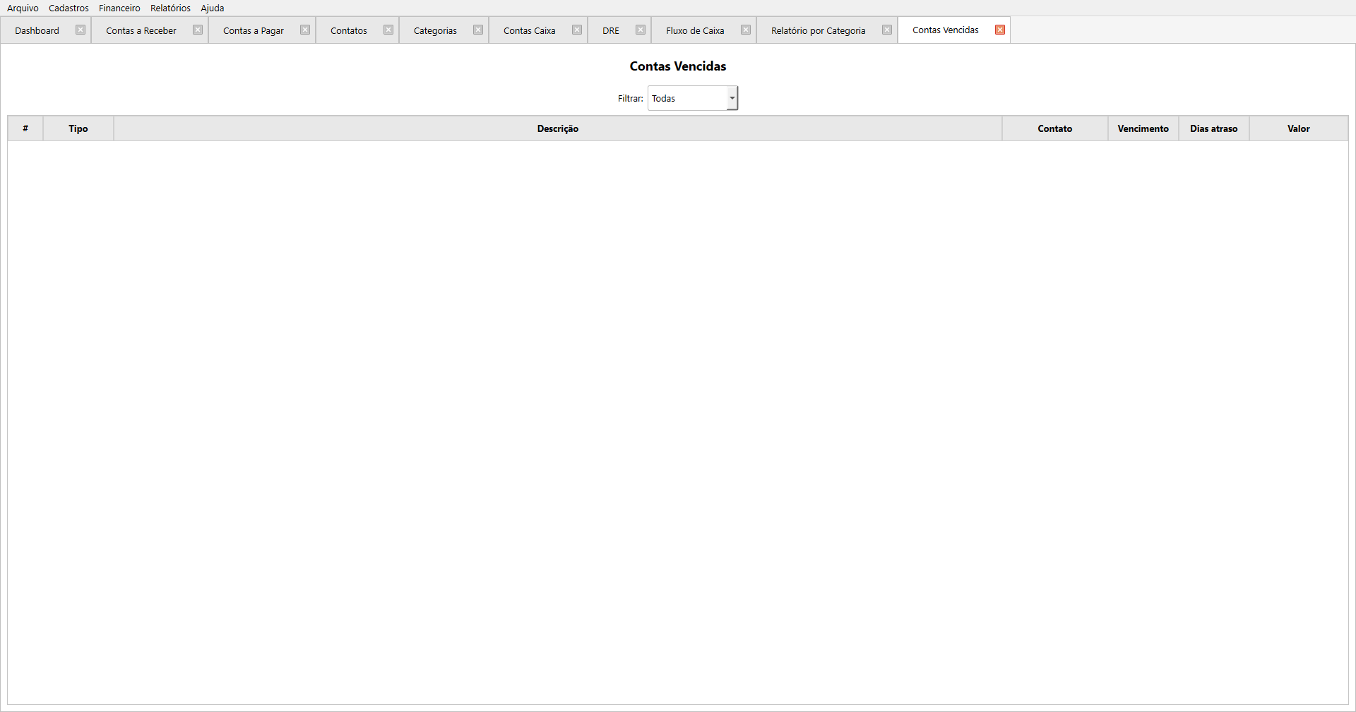Contas Vencidas - controle de contas em atraso